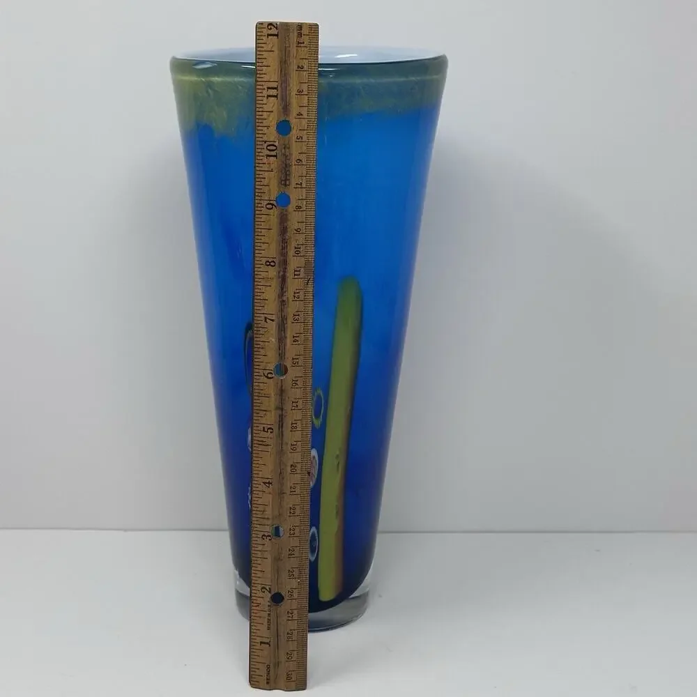 Venetian Blue Murano Italy Blown Art Glass Millefiori Vase By Dino Marten 11.5”